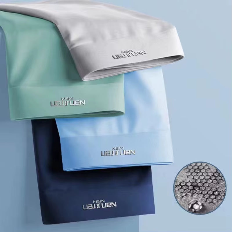 4Pcs Boxer Shorts Men'S Ice Silk Underwear Male Underpants Breathable Sexy Thin Panties U Convex Lingerie Wholesale Lots L-6XL