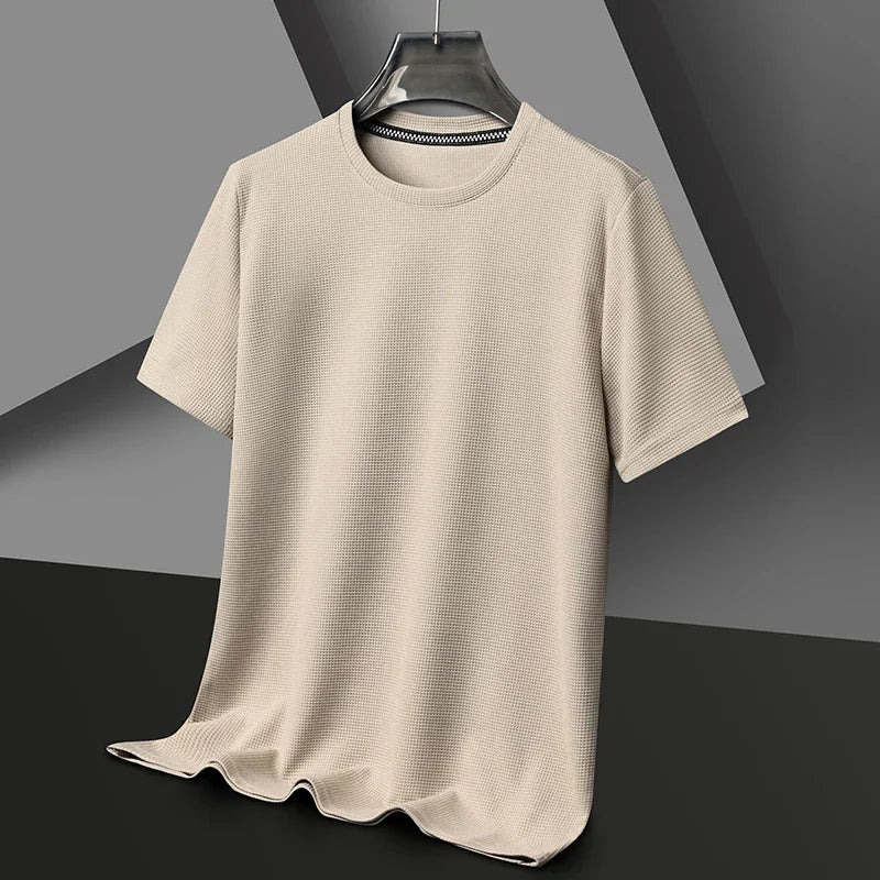 Summer Waffle round Neck Short Sleeved T-Shirt for Men 