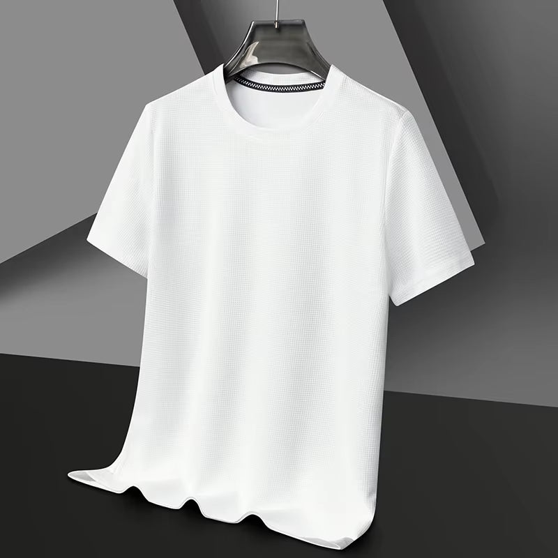 Summer Waffle round Neck Short Sleeved T-Shirt for Men 