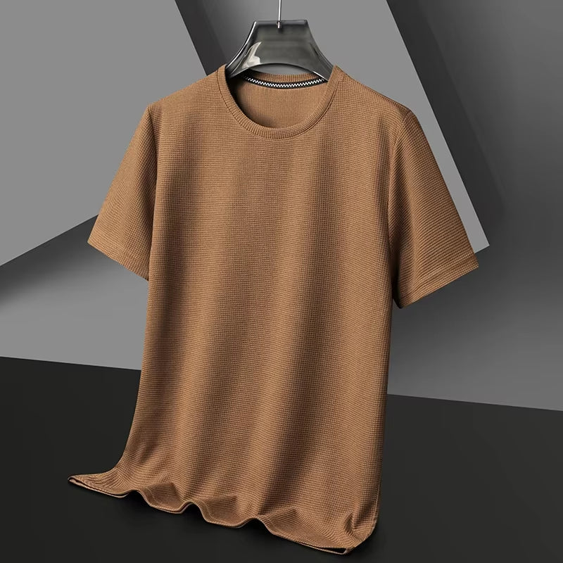 Summer Waffle round Neck Short Sleeved T-Shirt for Men 
