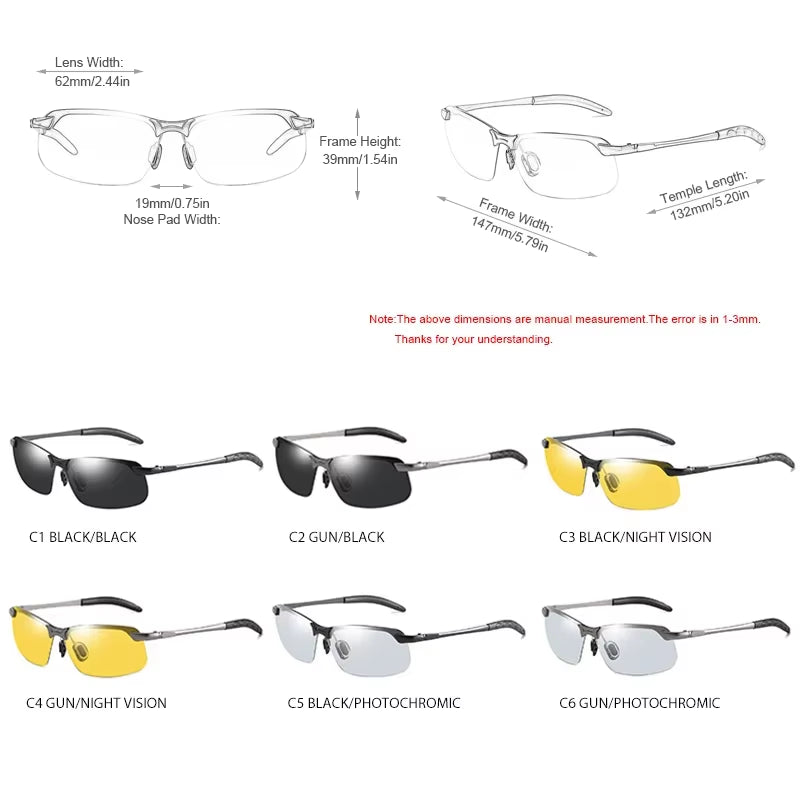 Men Photochromic Polarized Sunglasses 