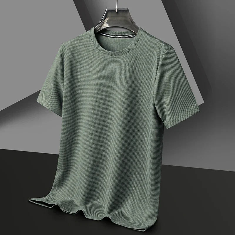 Summer Waffle round Neck Short Sleeved T-Shirt for Men 