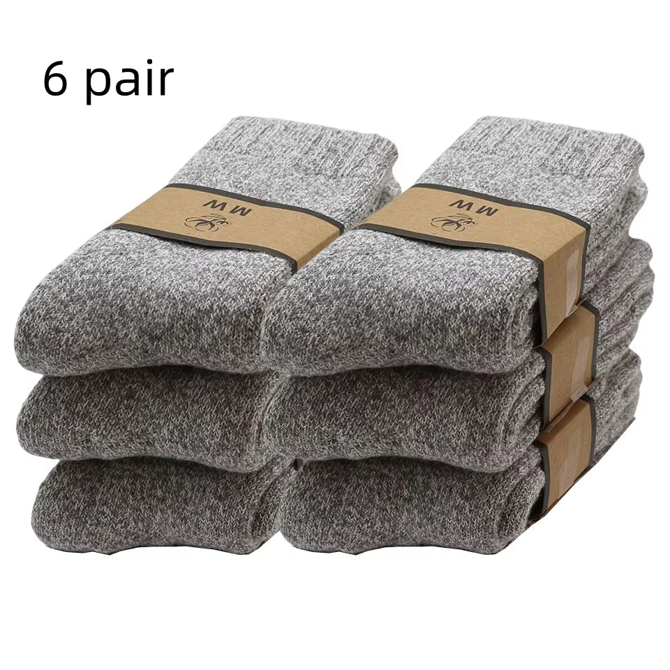 Winter Men'S Merino Wool Socks Super Thick Warm High Quality Harajuku Retro Snow Casual Antifreeze Cashmere Socks Men 3 Pair