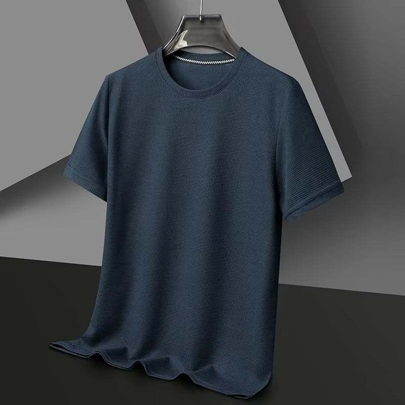 Summer Waffle round Neck Short Sleeved T-Shirt for Men 